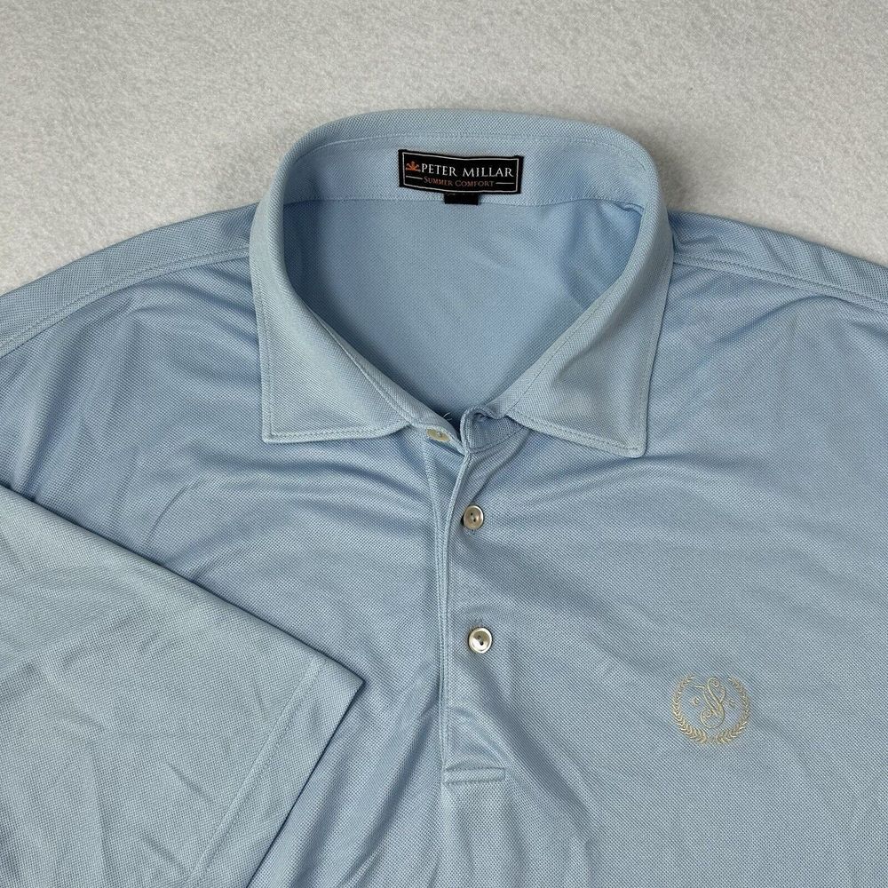 Peter Millar Polo Men's XXL‎ Baby Blue Summer Comfort Golf Polo Shirt LOGO